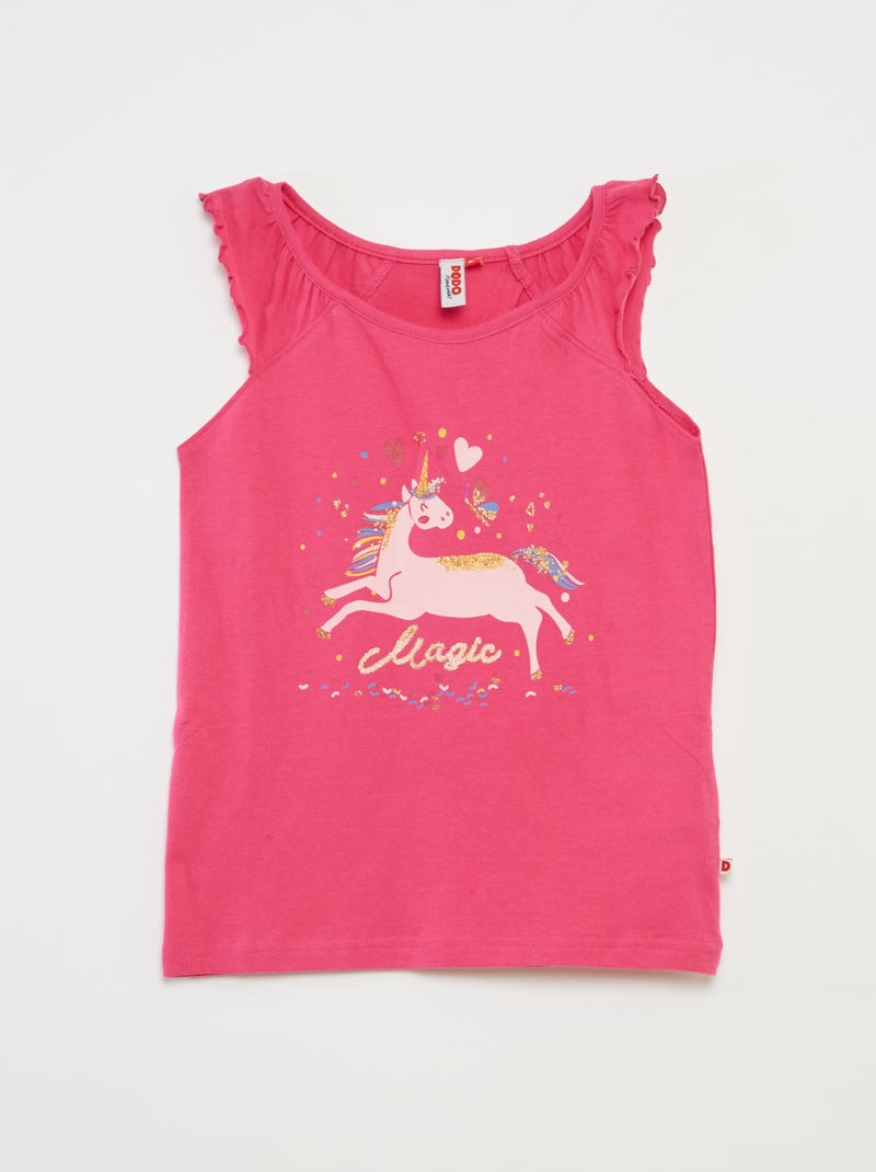 Pijama t-shirt com folhos + calções - 2 peças ROSA - Kiabi