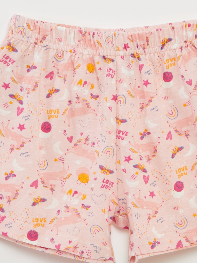 Pijama t-shirt com folhos + calções - 2 peças ROSA - Kiabi
