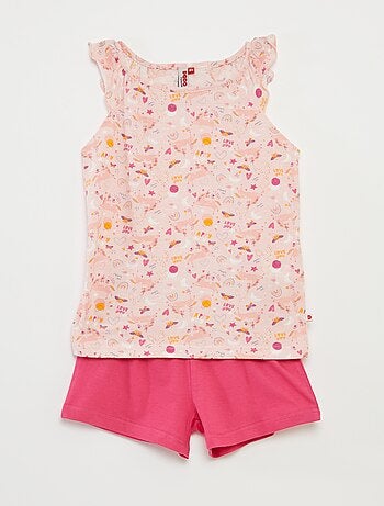 Pijama t-shirt com folhos + calções - 2 peças