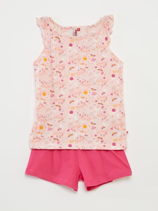 Pijama t-shirt com folhos + calções - 2 peças