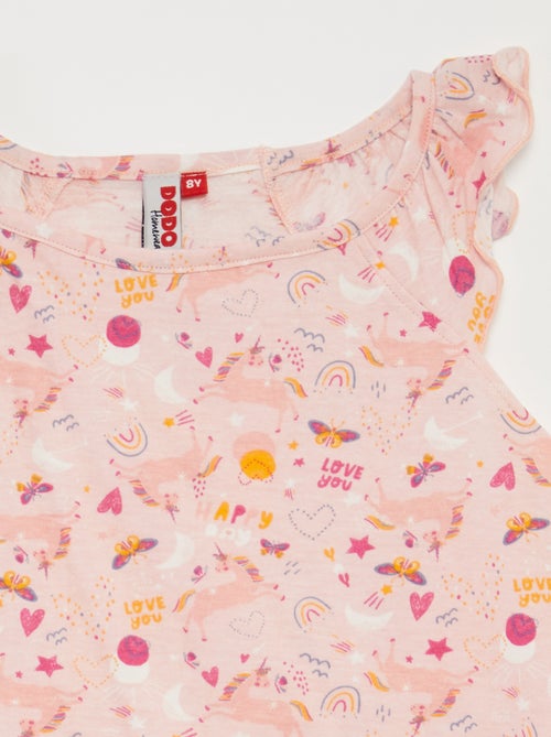 Pijama t-shirt com folhos + calções - 2 peças - Kiabi