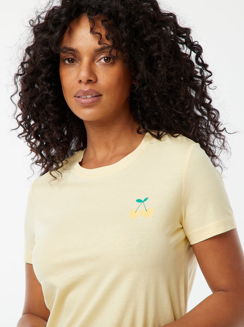 Pijama t-shirt com mensagem + calções às riscas - 2 peças Amarelo - Kiabi