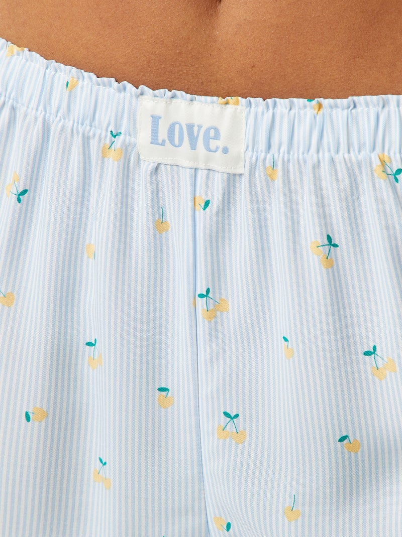 Pijama t-shirt com mensagem + calções às riscas - 2 peças Amarelo - Kiabi