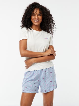 Pijama t-shirt com mensagem + calções às riscas - 2 peças