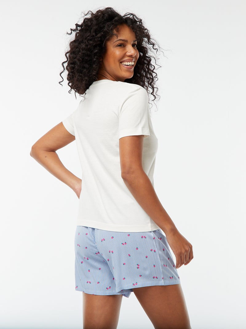 Pijama t-shirt com mensagem + calções às riscas - 2 peças Branco - Kiabi