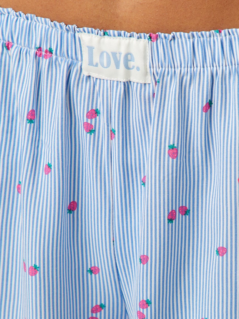 Pijama t-shirt com mensagem + calções às riscas - 2 peças Branco - Kiabi