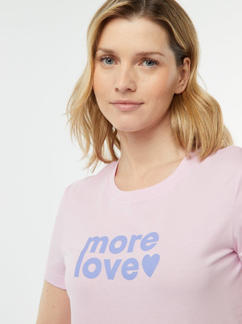 Pijama t-shirt com mensagem + calções às riscas - 2 peças ROSA - Kiabi