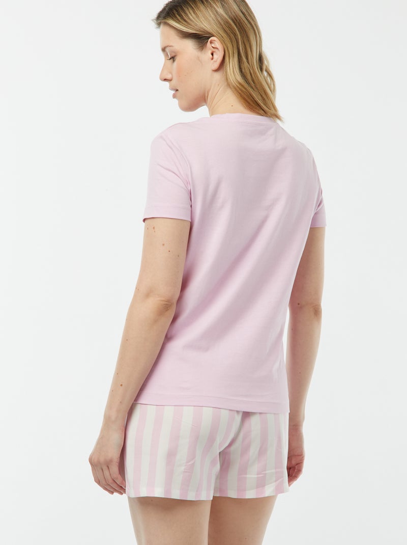 Pijama t-shirt com mensagem + calções às riscas - 2 peças ROSA - Kiabi