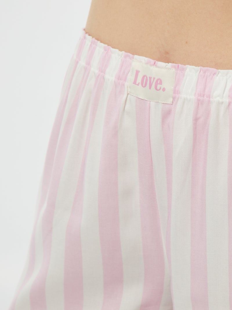 Pijama t-shirt com mensagem + calções às riscas - 2 peças ROSA - Kiabi