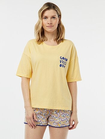 Pijama t-shirt com mensagem + calções estampados