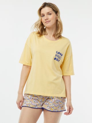 Pijama t-shirt com mensagem + calções estampados