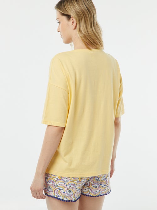 Pijama t-shirt com mensagem + calções estampados - Kiabi