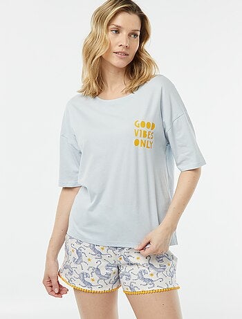 Pijama t-shirt com mensagem + calções estampados