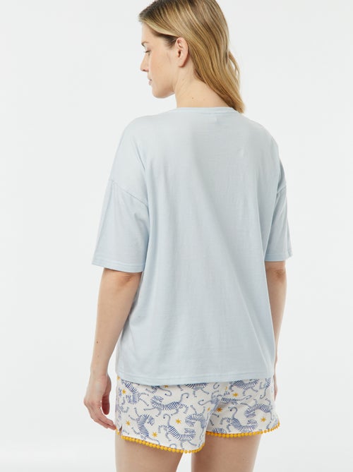Pijama t-shirt com mensagem + calções estampados - Kiabi