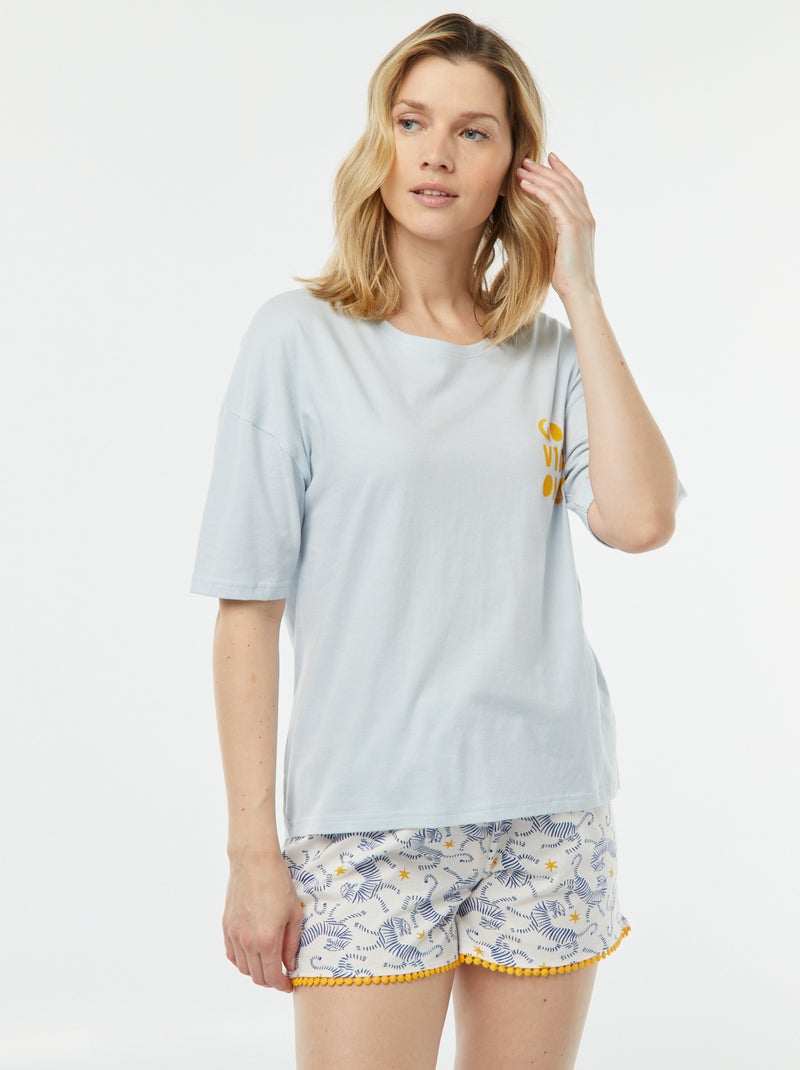Pijama t-shirt com mensagem + calções estampados AZUL - Kiabi