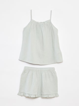 Pijama top + calções em gaze de algodão - 2 peças