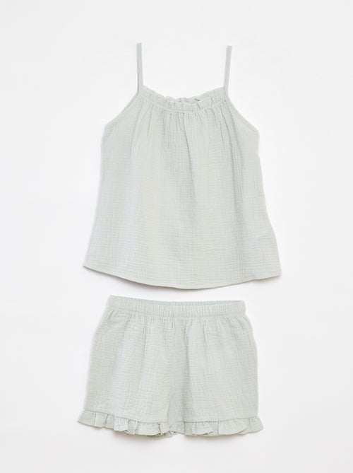 Pijama top + calções em gaze de algodão - 2 peças - Kiabi