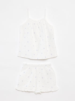 Pijama top + calções em gaze de algodão - 2 peças