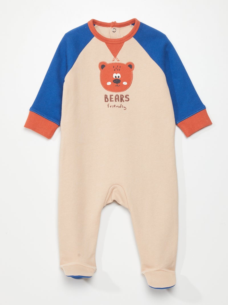 Pijama tricolor com estampado 'urso' BEGE - Kiabi