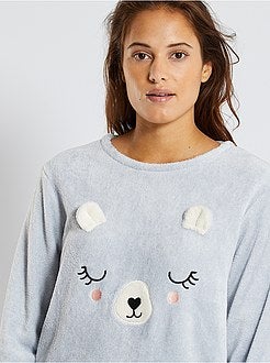 Pijama 'urso' em malha de peluche - Kiabi