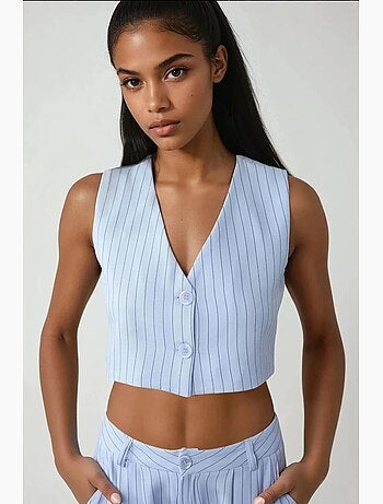 Pika collection colete cropped às riscas ajustado hiccup