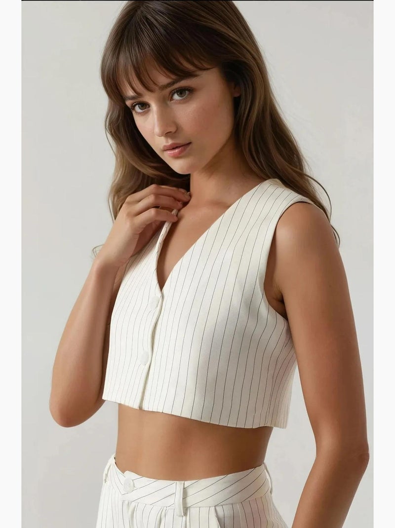 Pika collection colete cropped às riscas ajustado hiccup Branco - Kiabi