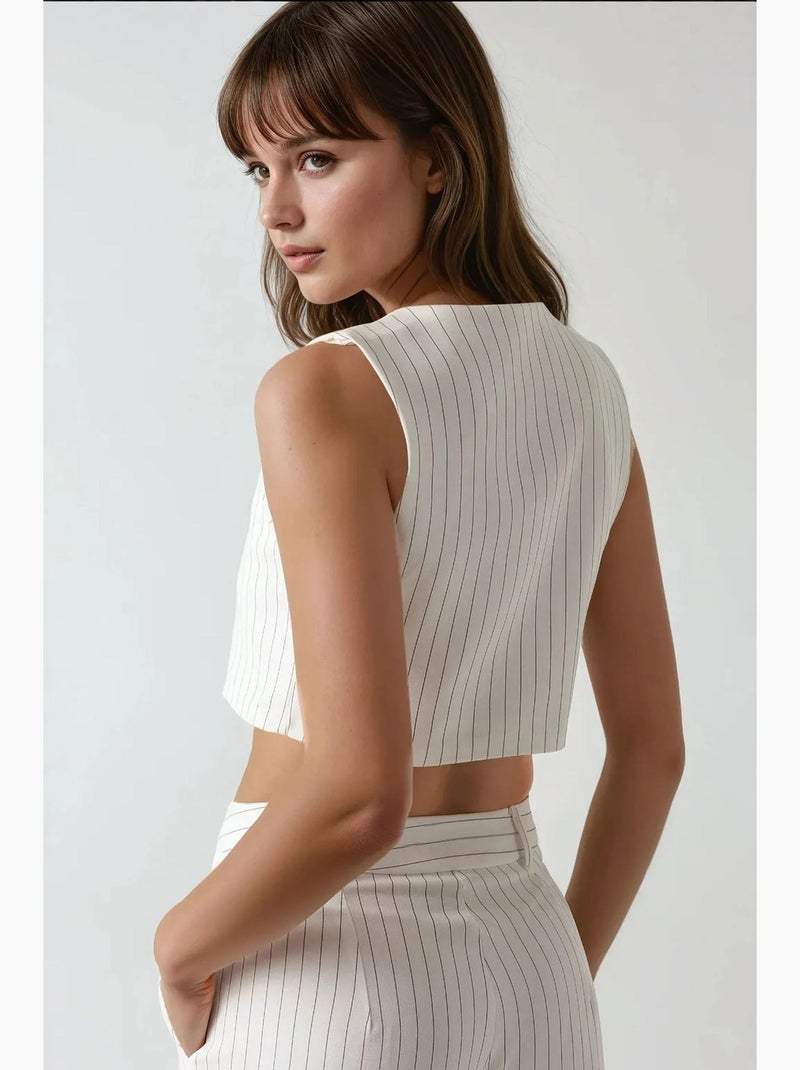 Pika collection colete cropped às riscas ajustado hiccup Branco - Kiabi