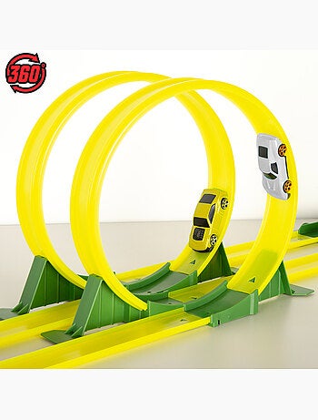 Pista de carros de dinossauro com lançador duplo e dois carros teamsterz