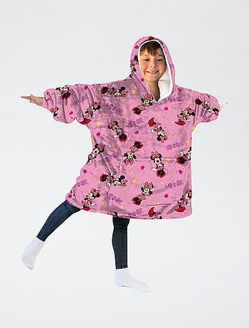 Plaid poncho infantil com capuz polar 'Minnie'