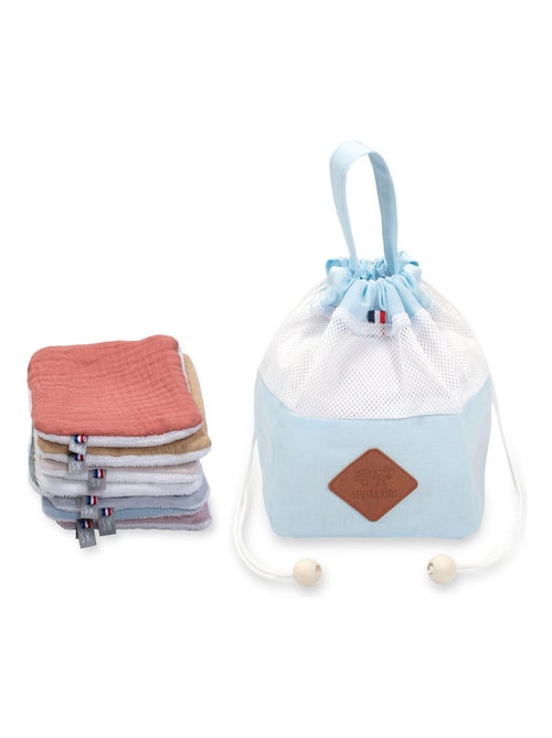 Pochon distribuidor com 8 toalhinhas laváveis em gaze de algodão | sevira kids - Kiabi