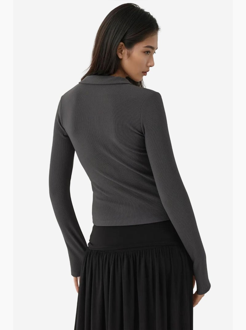 Polo active de manga comprida ajustada com fecho hiccup Cinza - Kiabi