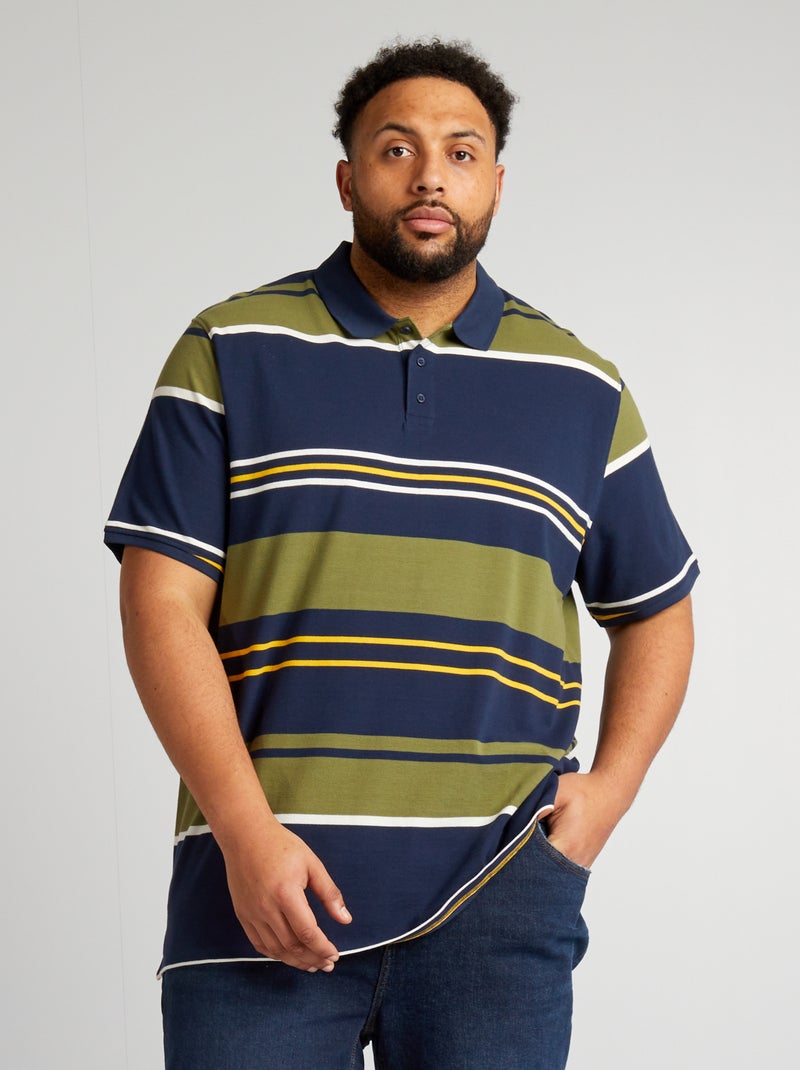 Polo às riscas em algodão AZUL - Kiabi