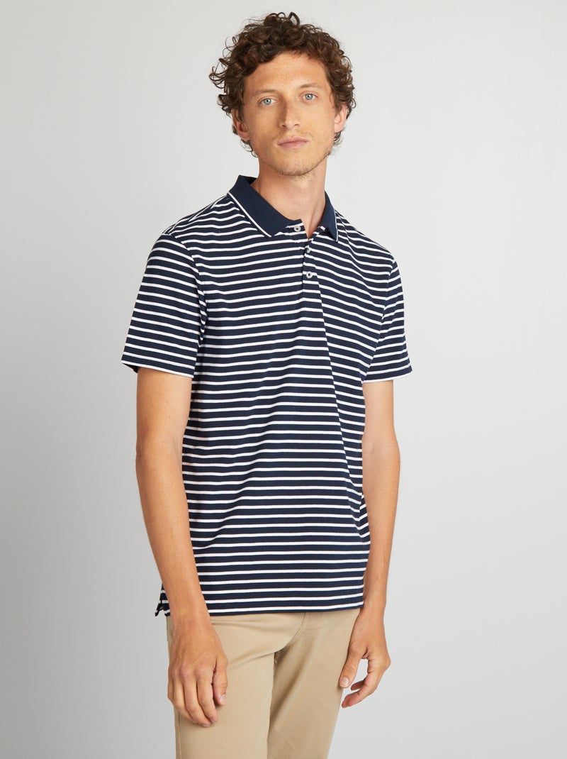 Polo às riscas em algodão BRANCO - Kiabi
