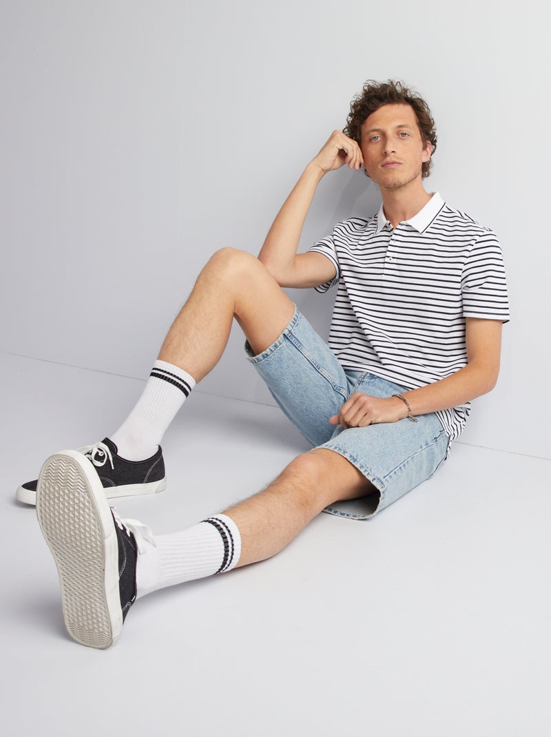 Polo às riscas em algodão BRANCO - Kiabi