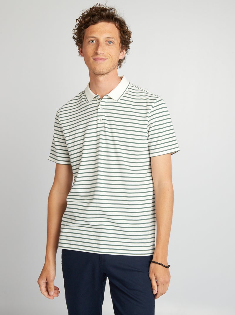 Polo às riscas em algodão VERDE - Kiabi