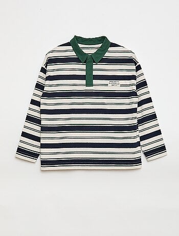 Polo às riscas em malha jersey de manga comprida