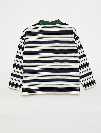 Polo às riscas em malha jersey de manga comprida
