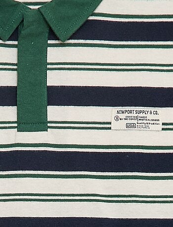 Polo às riscas em malha jersey de manga comprida