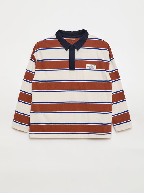 Polo às riscas em malha jersey de manga comprida - Kiabi