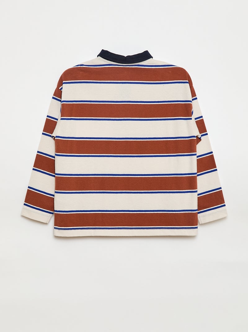 Polo às riscas em malha jersey de manga comprida Bege - Kiabi