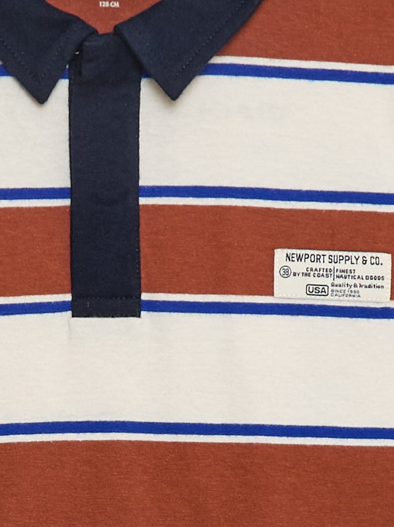 Polo às riscas em malha jersey de manga comprida Bege - Kiabi
