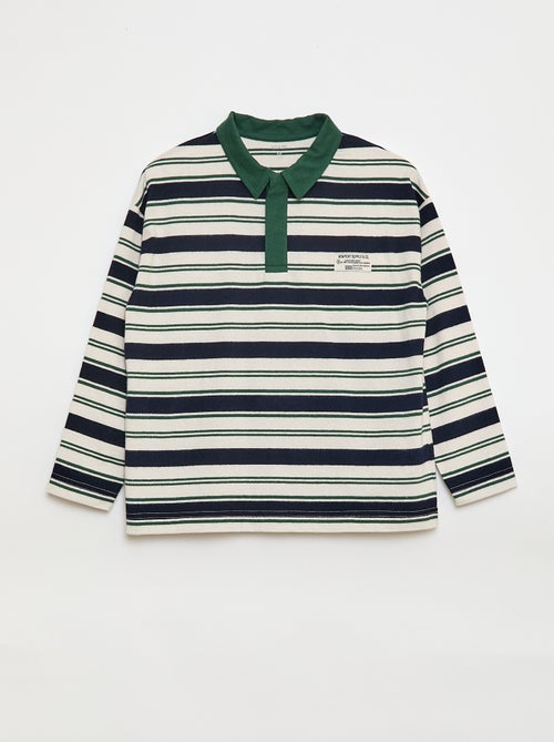 Polo às riscas em malha jersey de mangas compridas - Kiabi