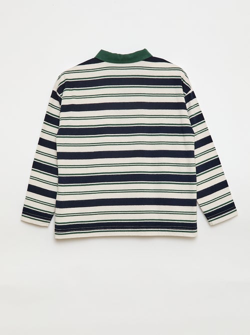 Polo às riscas em malha jersey de mangas compridas - Kiabi