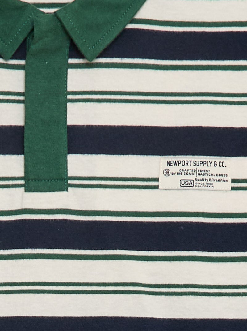 Polo às riscas em malha jersey de mangas compridas Bege - Kiabi