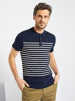 Polo às riscas em malha tricô - Kiabi