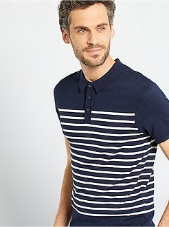 Polo às riscas em malha tricô - Kiabi