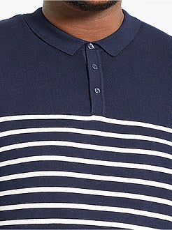 Polo às riscas em malha tricô - Kiabi