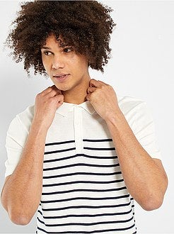 Polo às riscas em malha tricô - Kiabi