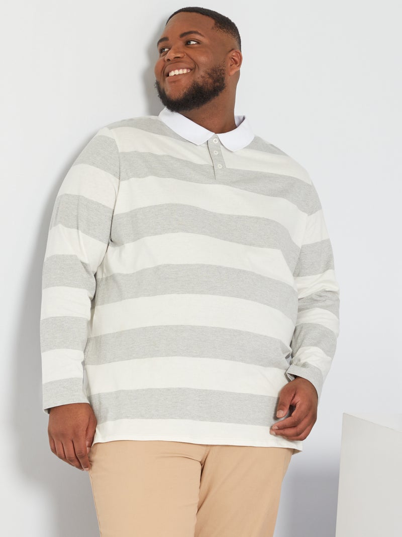 Polo às riscas estilo rugby BRANCO - Kiabi