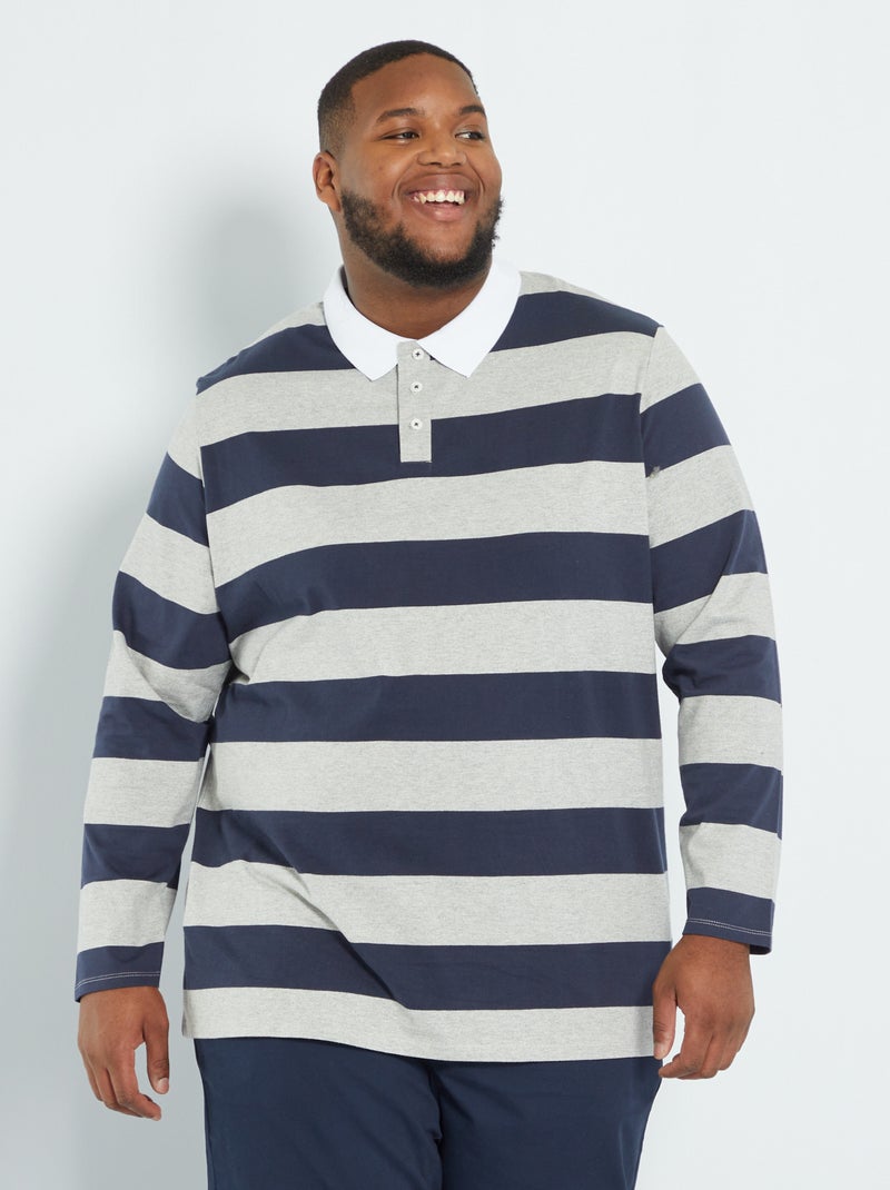 Polo às riscas estilo rugby CINZA - Kiabi